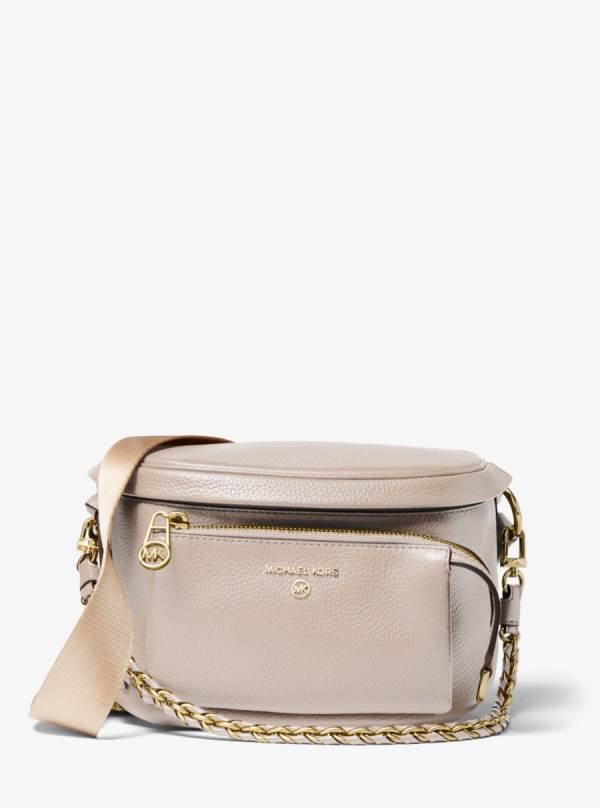 Damske Crossbody Kabelka Michael Kors Slater Medium Pebbled Leather Sling Pack Platina - Kabelky Michael Kors Levně | BILDO-1702